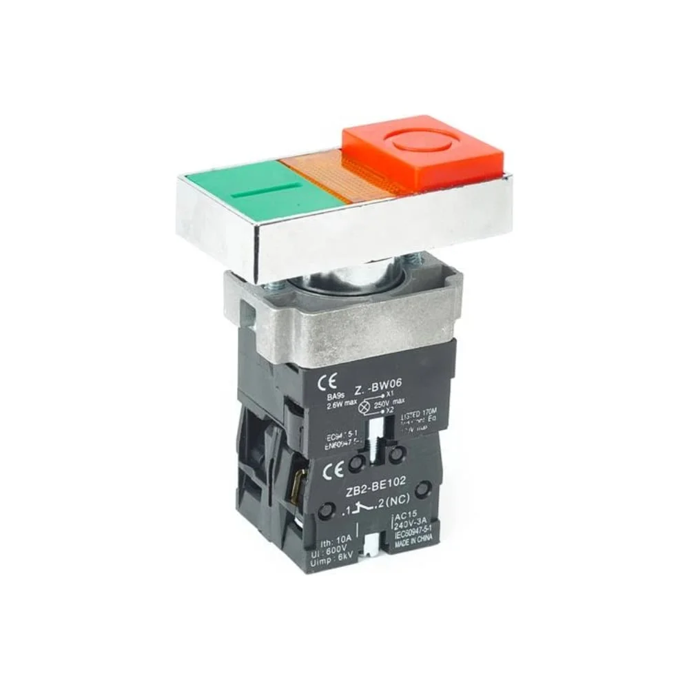 Кнопка BW-8465 "I-O" d=22мм неон/230В 1з+1р HLT