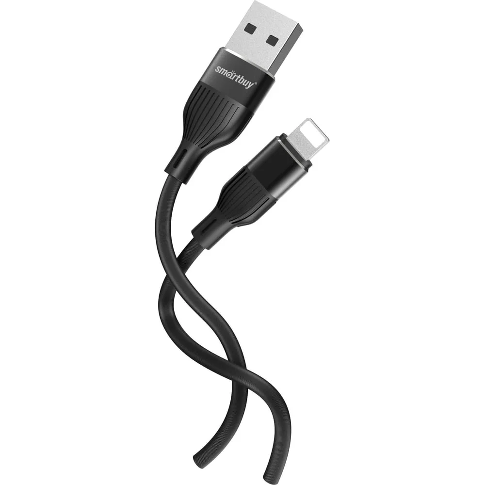 Кабель для зарядки и передачи данных S72 Lightning черный, 2.4А,сил., 1м, Smartbuy (iK-512-S72b)