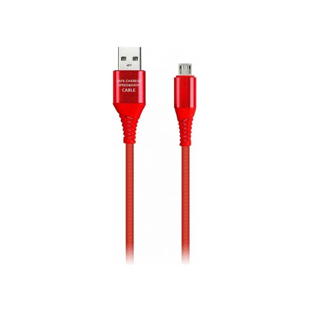 Дата-кабель Smartbuy Micro кабель в резин. оплетке Gear, 1м. мет.након., <2А, красн.(iK-12ERG red)