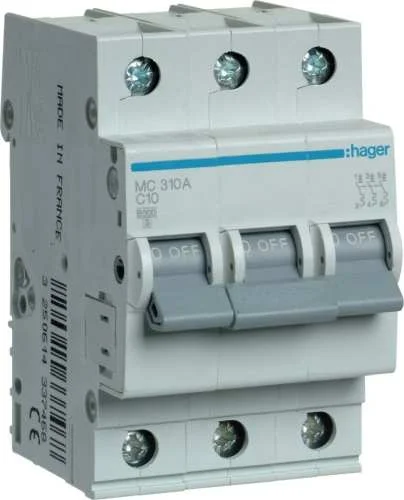 Автомат MC310 3P 10A "C" 6kA HAGER