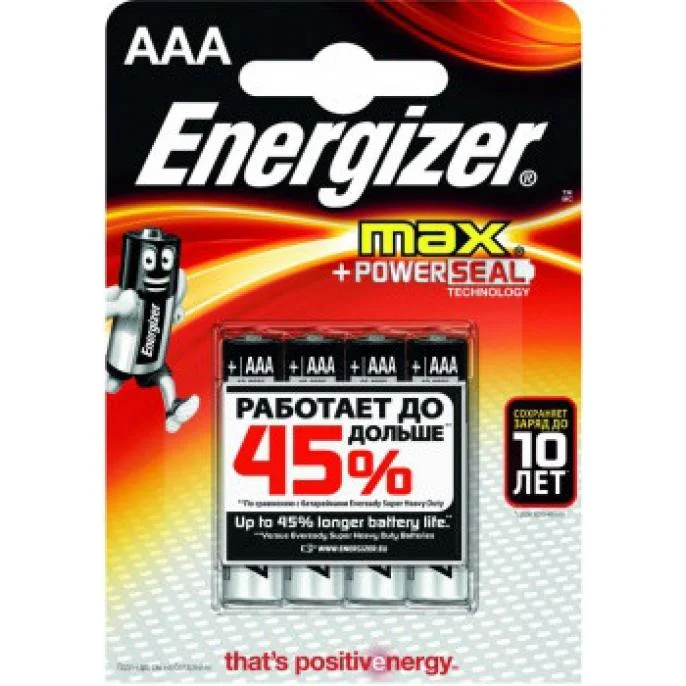 батарейка щелочная (alkaline) ENR MAX E92/AAA Energizer (4 шт/бл ) 411423
