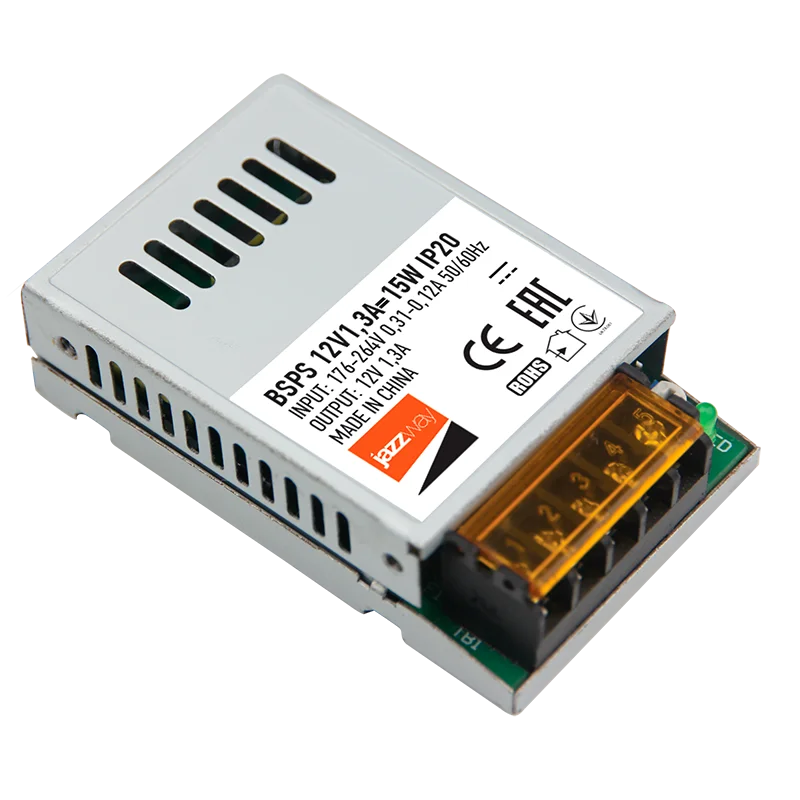 Блок питания (драйвер) BSPS 12V1,30A=15W IP20 5 г.гар. Jazzway 77х48х20