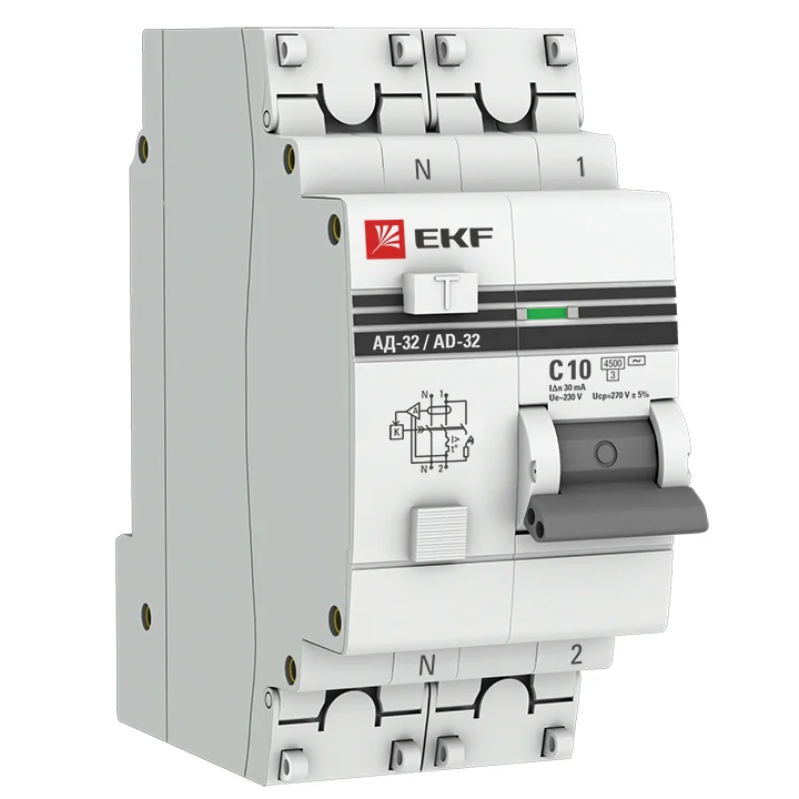 Диф.автомат АД-32 1P+N 10А 30мА тип АС х-ка C эл. 270В 4,5кА EKF