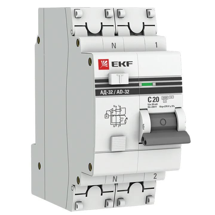 Диф.автомат АД-32 1P+N 20А 30мА тип АС х-ка C эл. 270В 4,5кА EKF