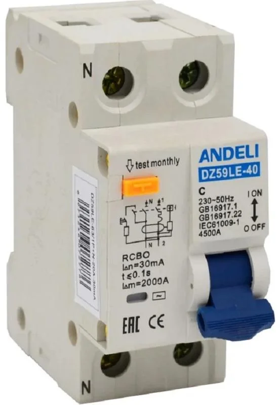 Диф.автомат DZ59LE-40 1P+N 6A 30mA тип АС х-ка С 4.5kA ANDELI