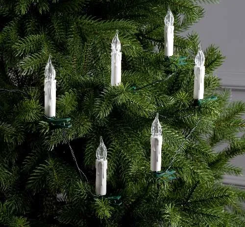 Гирлянда «Нить» 10 м с насадками «Свечи на прищепке», IP20, тёмная нить, 50 LED, свечение тёплое бел