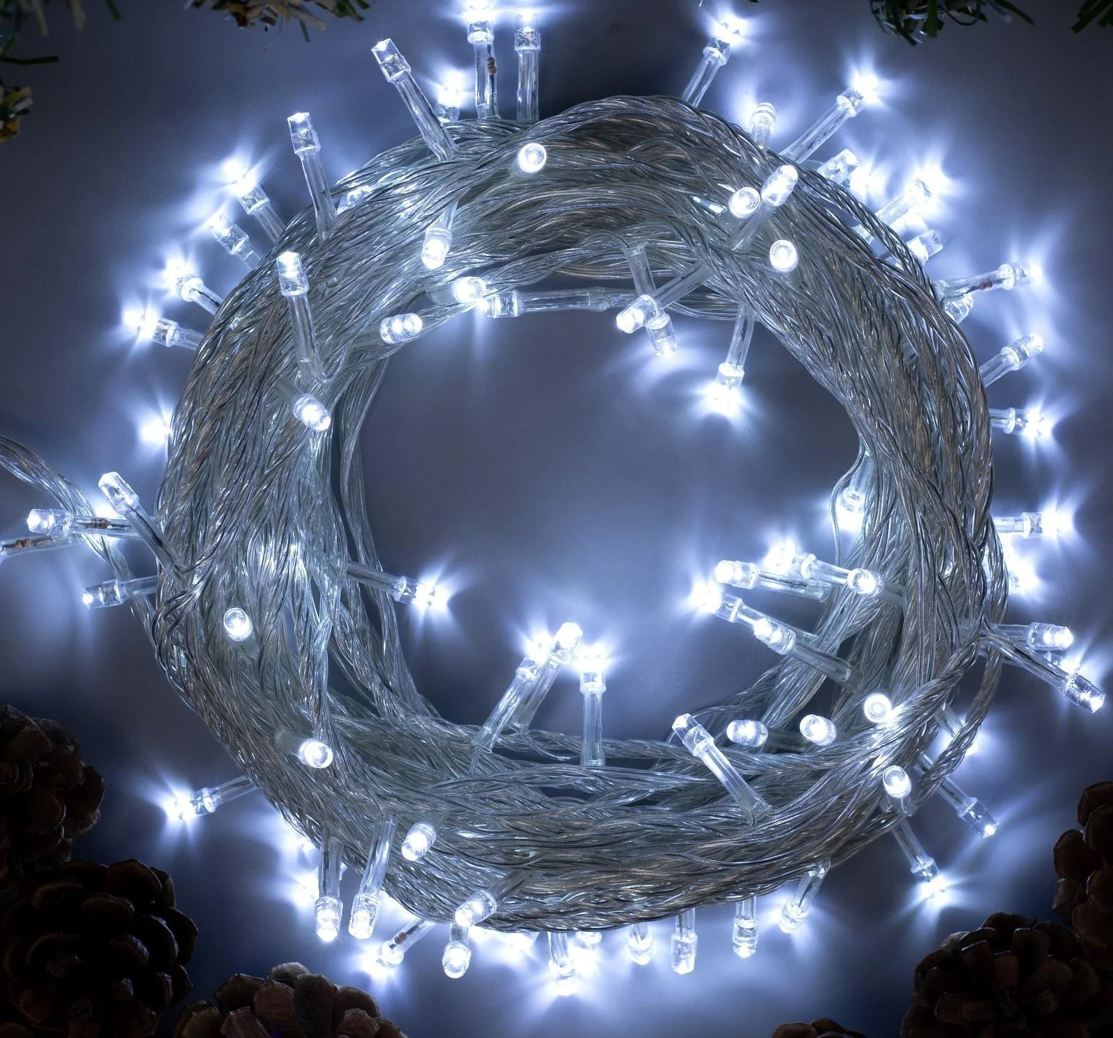 Гирлянда «Нить» 10м, IP20, прозрачная нить, 100LED, свечение белое, 8 режимов, 220В, 3556780