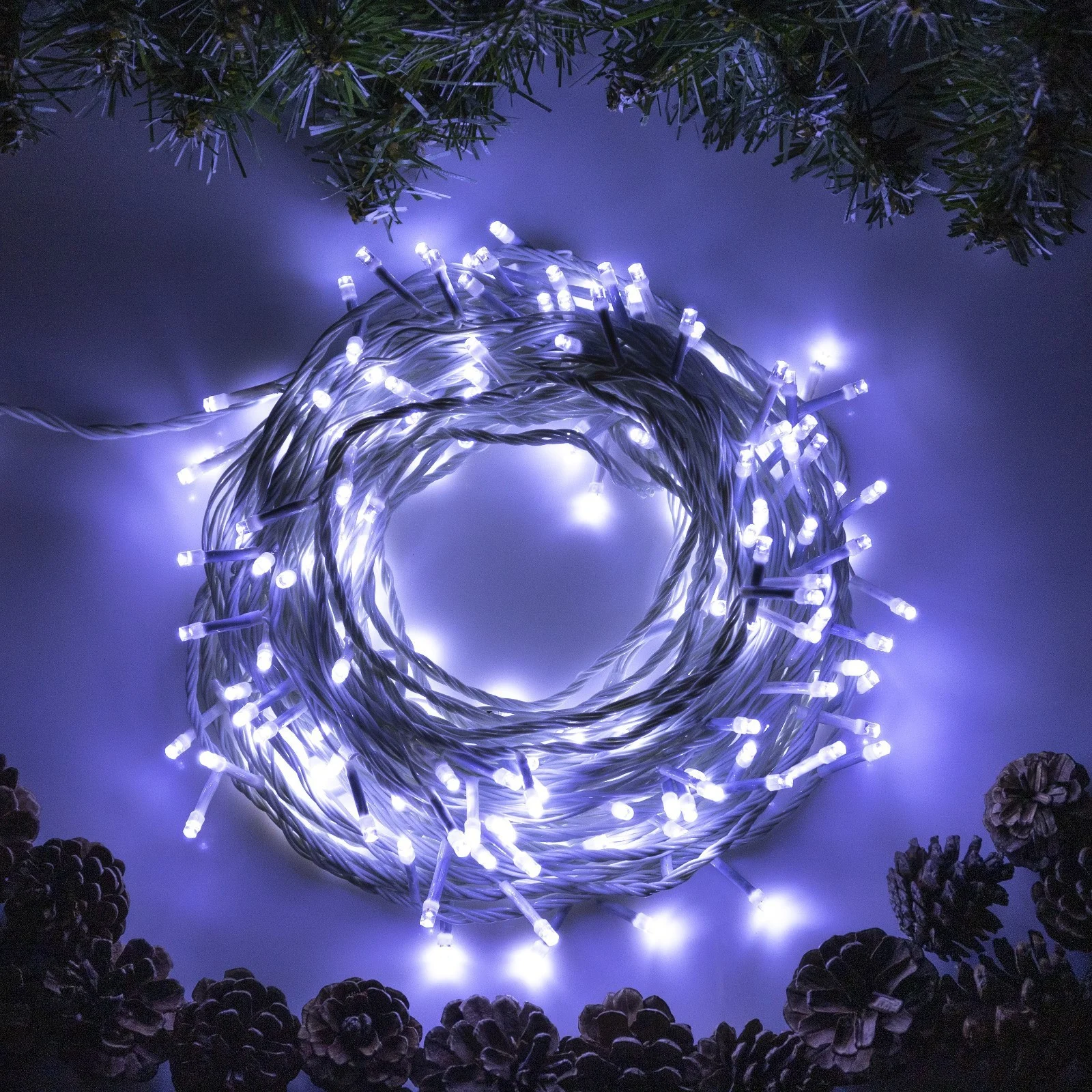 Гирлянда «Нить» 20м, IP20, белая нить, 200LED, свечение белое, 8 режимов, 220В, 3556820