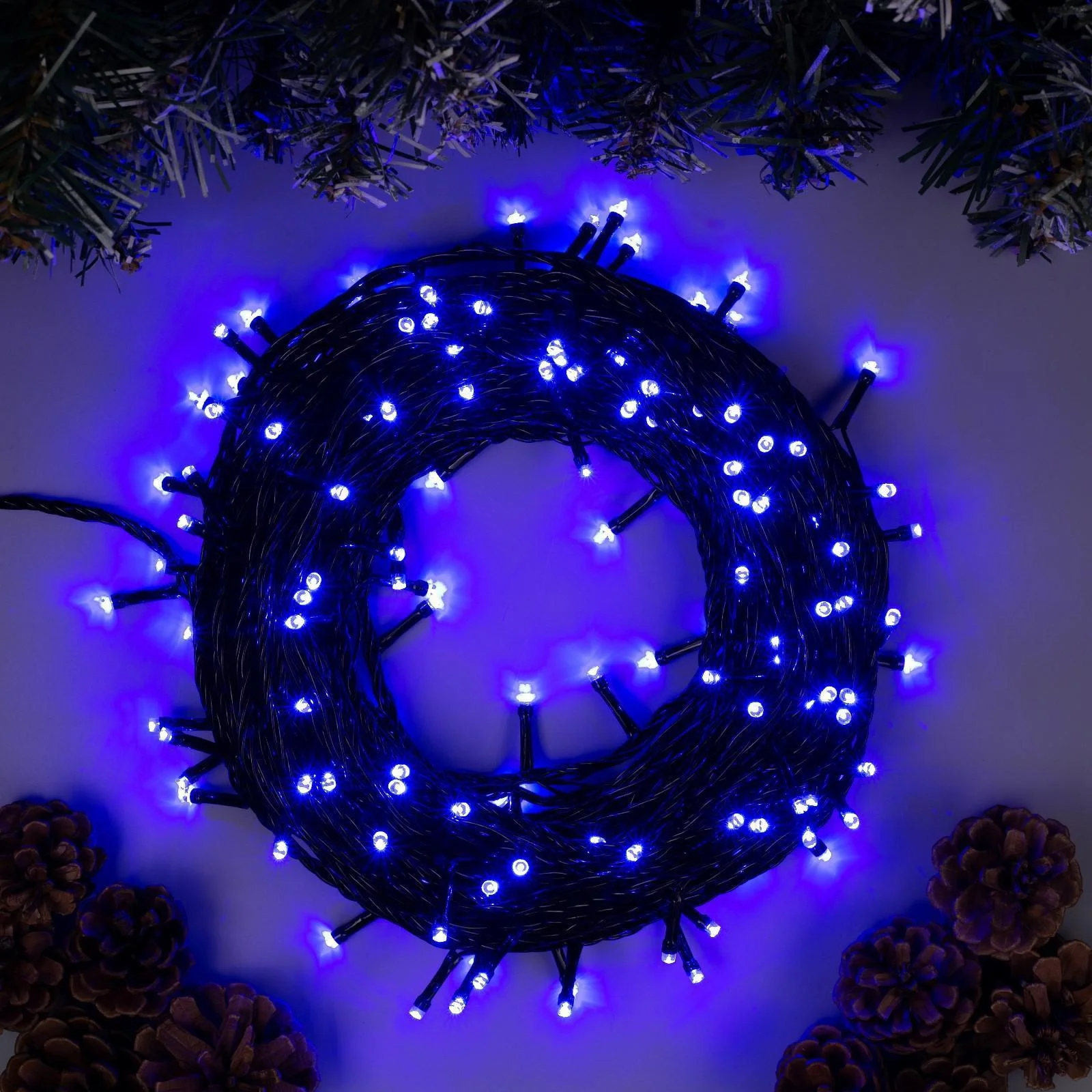 Гирлянда «Нить» 20м, IP20, тёмная нить, 200 LED, свечение синее, 8 режимов, 220В, 3556814