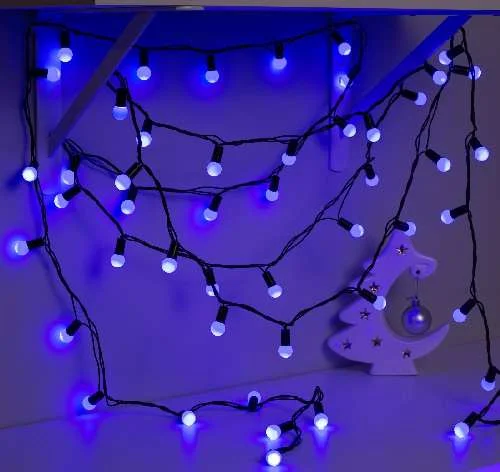 Гирлянда «Нить» 20м насадки «Шарики 1.5см» IP44 200LED, свечение синее, 8 режимов, 220В, 705953