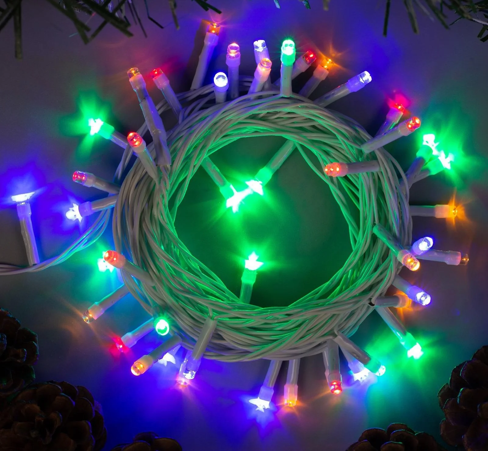 Гирлянда «Нить» 5м, IP20, белая нить, 50 LED, свечение мульти, 8 режимов, 220В, 3556771