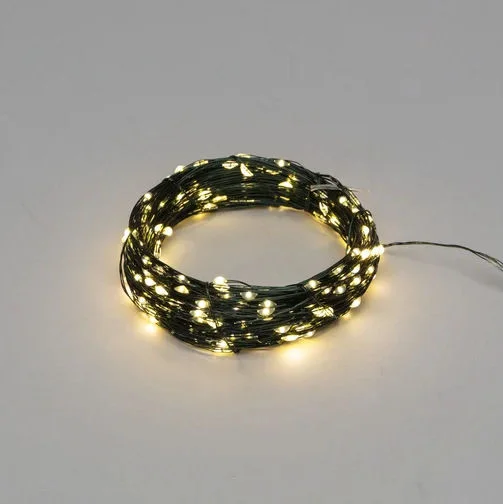 Гирлянда светодиодная Роса с контроллером 30м, 300LED, ТЕПЛЫЙ БЕЛЫЙ, IP20, 230В, зеленый провод NEON