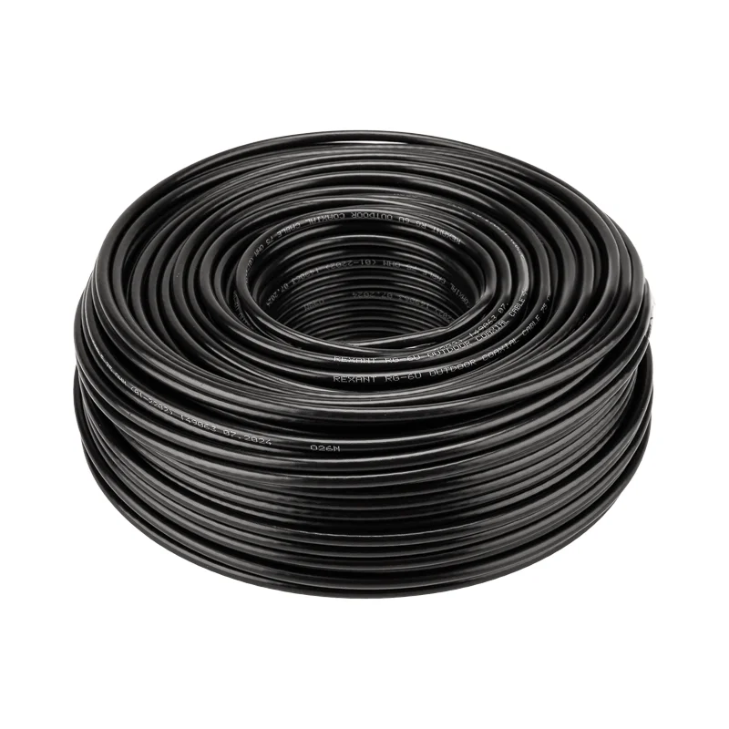 Кабель коаксиальный RG-6U, 75 Ом, CCS/Al/Al, 64%, 100 м, черный OUTDOOR, REXANT 01-2202