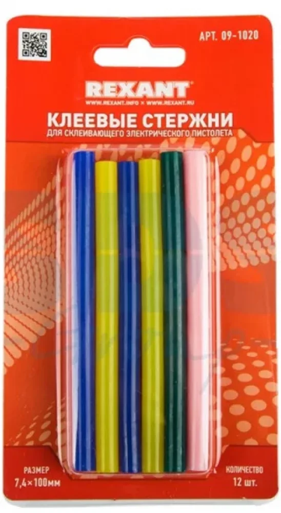 Клей малый 7/100мм  Цветной  (12шт/уп)  Блистер  REXANT 09-1020