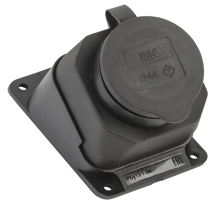Колодка (розетка) каучуковая 1-м угловая с/з с крышкой 16А IP44 Омега IEK PKR22-016-2-K02