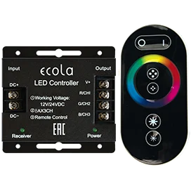 Контроллер 24A 288W 12V (576W 24V) Ecola LED strip RGB RF с кольцевым Черным радиопультом RFC24BESB
