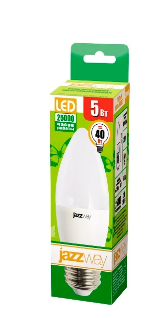 Лампа LED 5W E27 PLED-ECO-C37 3000K 230V JazzWay свеча матов 400Lm