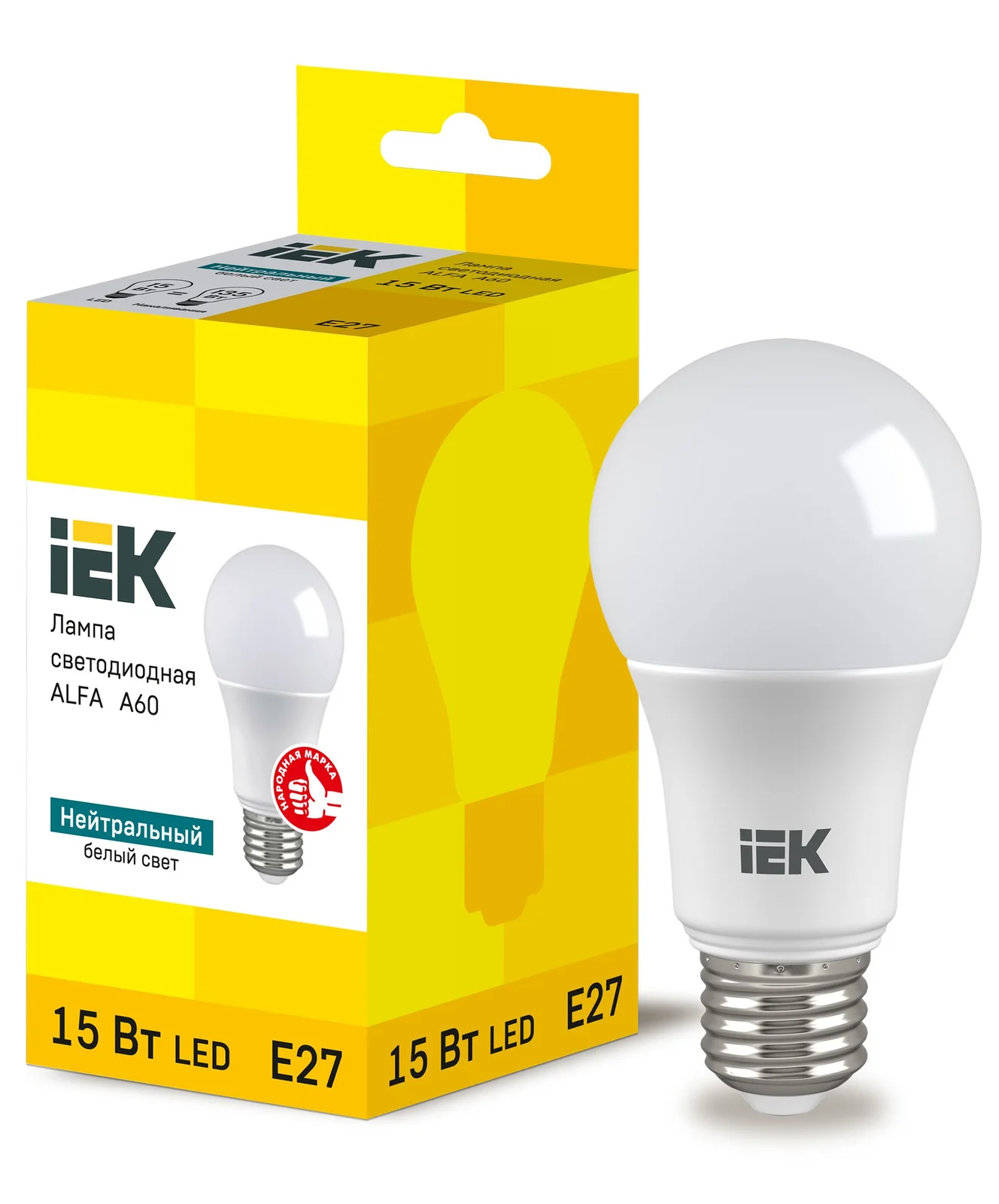 Лампа LED ALFA A60 груша 15Вт 230В 4000К E27 IEK