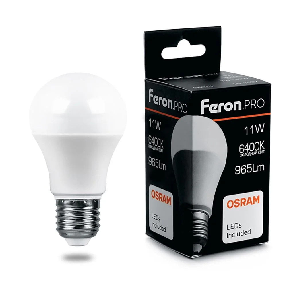 Лампа светодиодная 11W A60 230V E27 6400K A60, 965Лм LB-1011 Feron Pro (Osram) арт. 38031