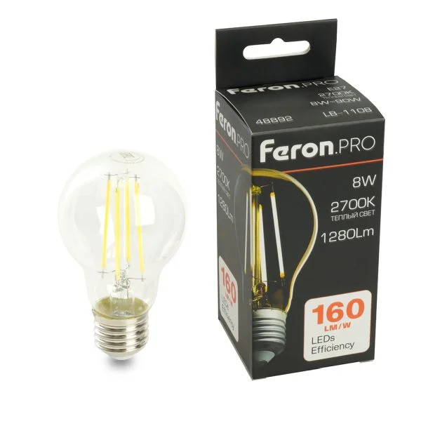 Лампа светодиодная, 1280LM 8W 175-265V E27 2700K, 160LM/W LB-1108 Арт. 48892