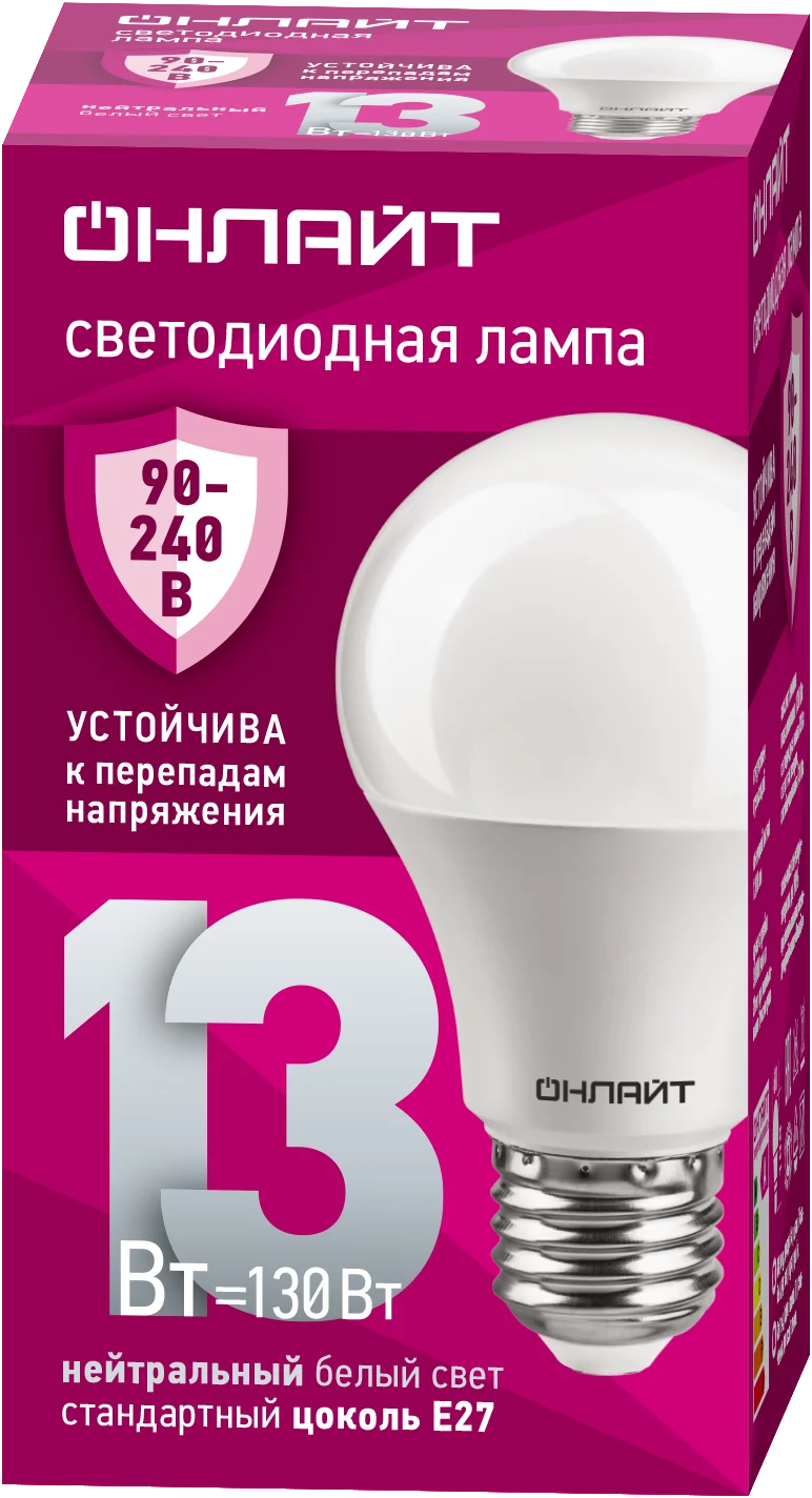 Лампа светодиодная 13 Вт OLL-A60-13-230-4K-E27 PRO 90-240В