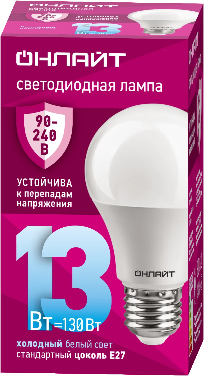 Лампа светодиодная 13 Вт OLL-A60-13-230-6.5K-E27 PRO 90-240В