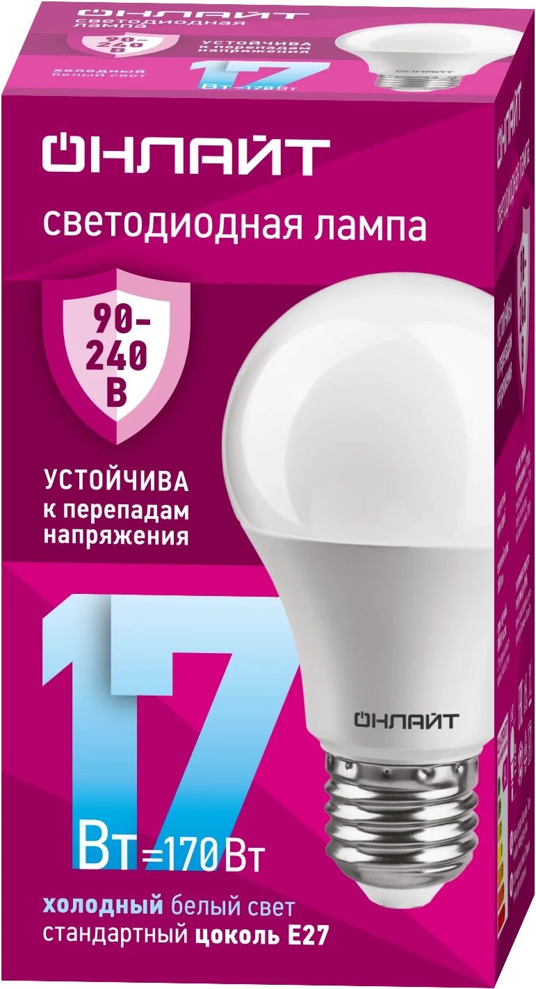 Лампа светодиодная 17 Вт OLL-A60-17-230-6.5K-E27 PRO 90-240В