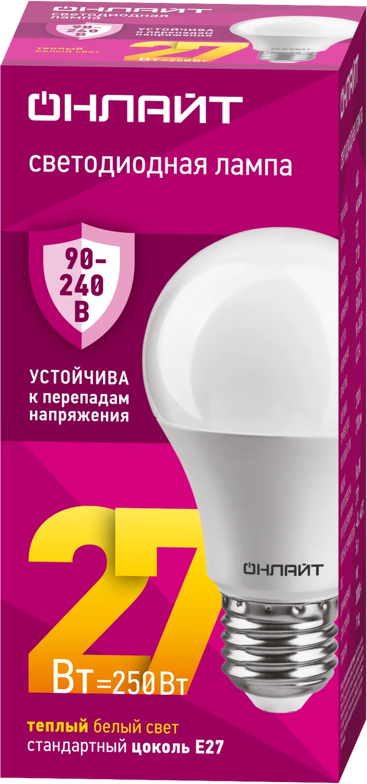 Лампа светодиодная 27 Вт OLL-A60-27-230-2.7К-E27