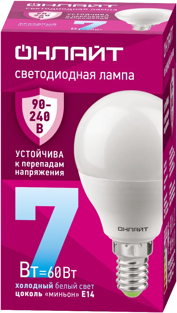 Лампа светодиодная 7 Вт OLL-G45-7-230-6.5K-E14-FR PRO 90-240В