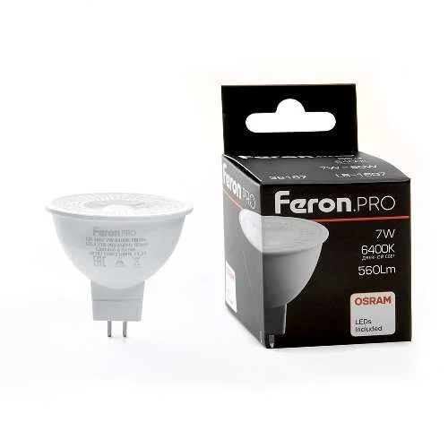 Лампа светодиодная 7W 230V G5.3 6400K MR16 с линзой 110°, LB-1607 Feron Pro(Osram) арт. 38187