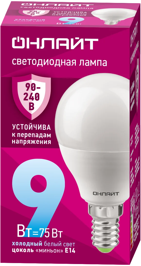 Лампа светодиодная 9 Вт OLL-G45-9-230-6.5K-E14-FR PRO 90-240В