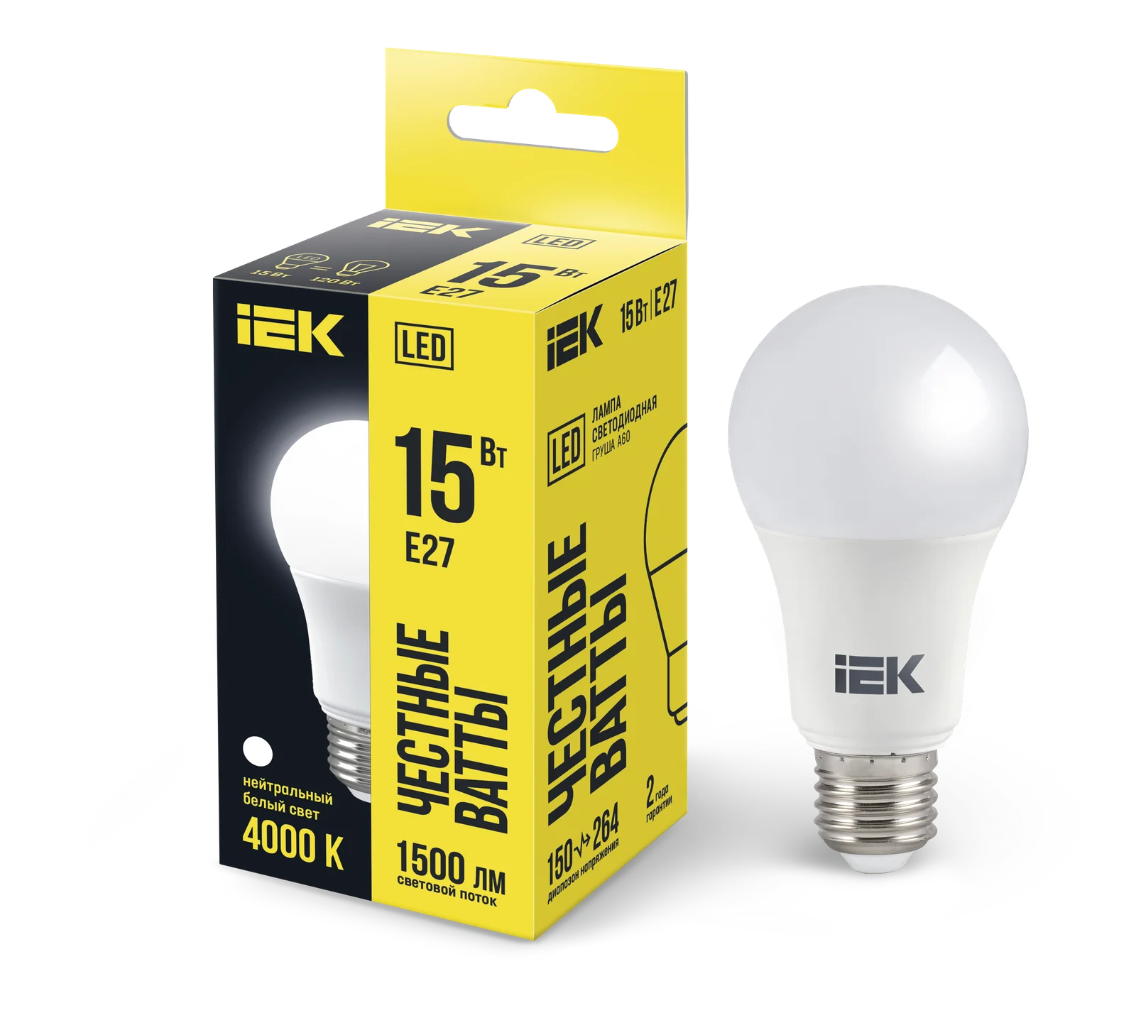 Лампа светодиодная A60 груша 15Вт 230В 4000К E27