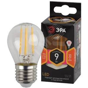 Лампа светодиодная декоративная LED 9 Вт 1170Лм 2700К шар, филамент теплый E14 230В F-LED P45-9w-827-E14