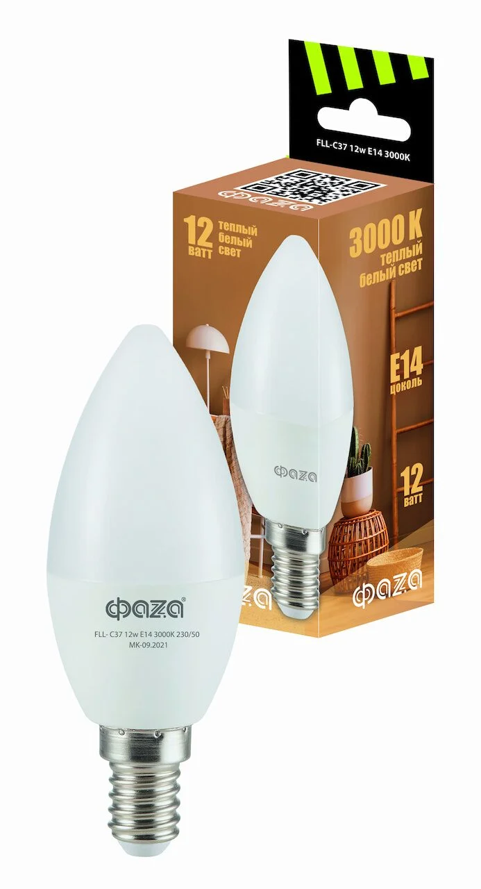 Лампа светодиодная FLL- C37 12w E14 3000K 230/50 ФАZA