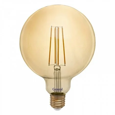 Лампа светодиодная, G125 шар (10W) 230V E27 2700K, GLDEN-G125S-10-230-E27-2700 Золотая