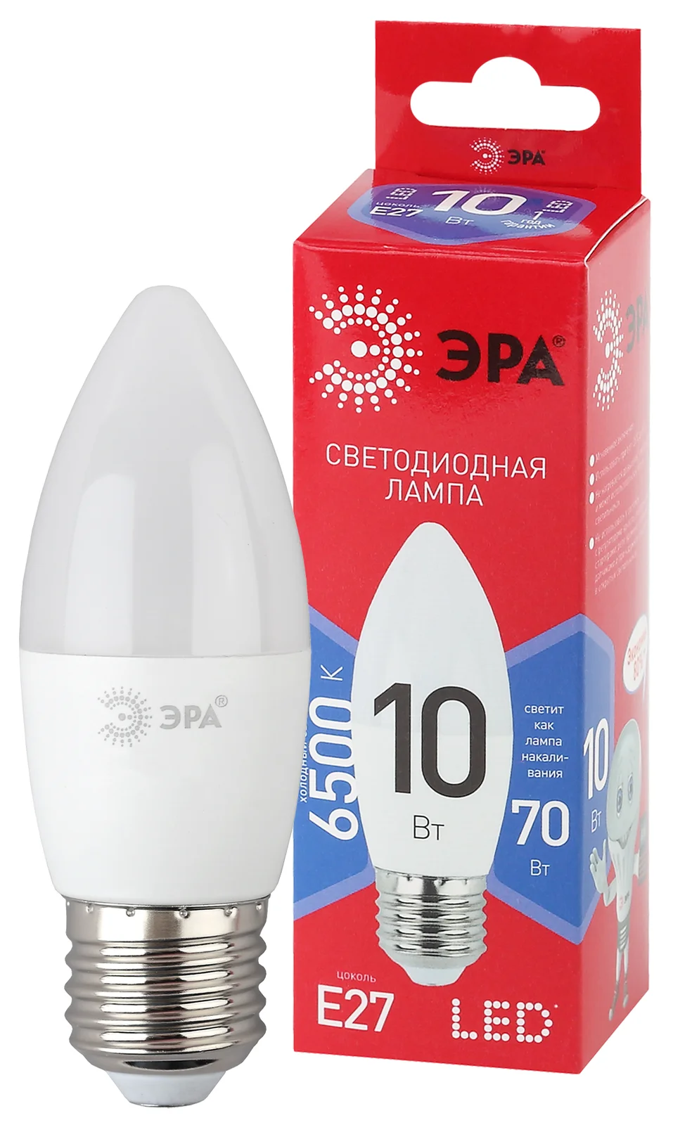 Лампа светодиодная LED 10 Вт 800Лм 6500К свеча холодный E27 220-240В LED B35-10W-865-E27 Red Line