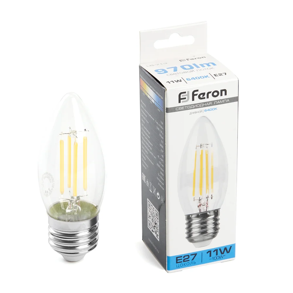 Лампа светодиодная LED 11вт Е27 дневной свеча FILAMENT