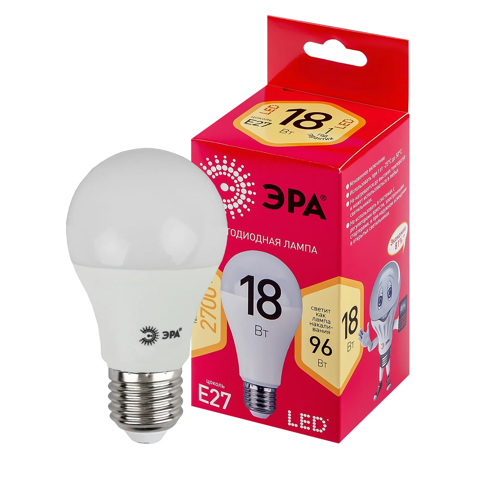 Лампа светодиодная LED 18 Вт 1440Лм 2700К груша теплый E27 220-240В LED A65-18W-827-E27 Red Line