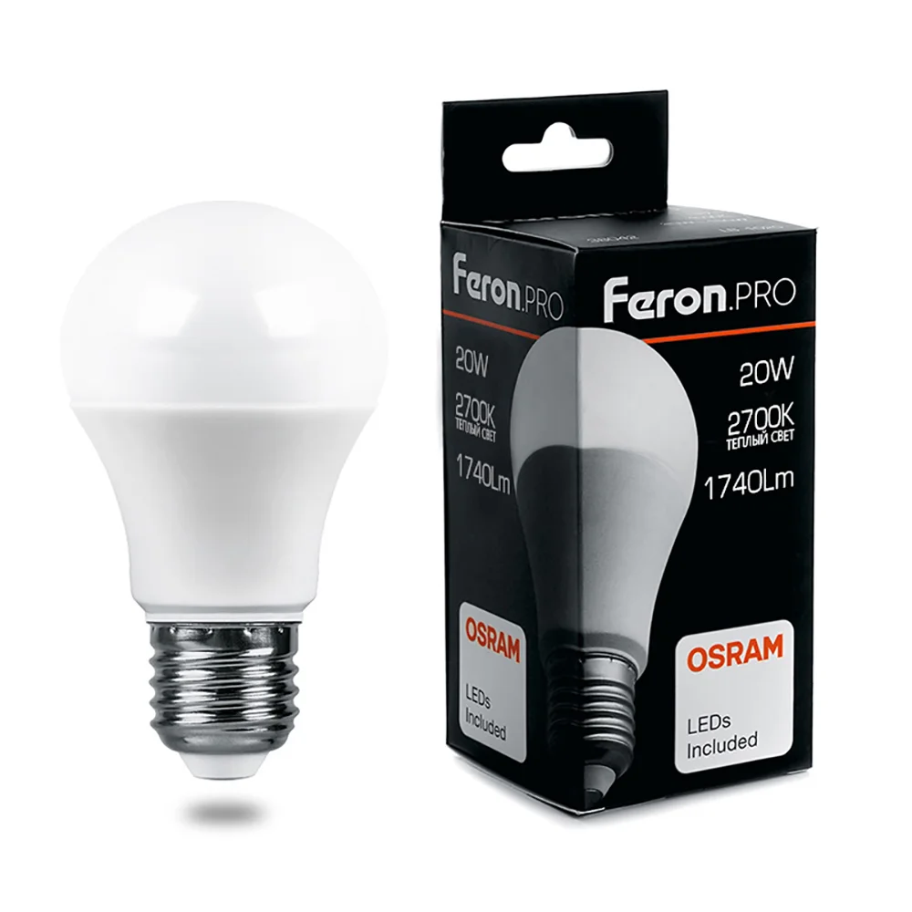 Лампа светодиодная LED 20вт Е27 теплый .PRO