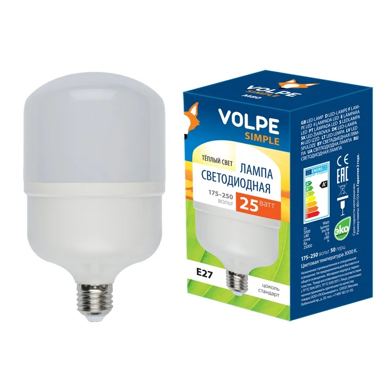 Лампа светодиодная LED 25вт 100-265в E27 3000К