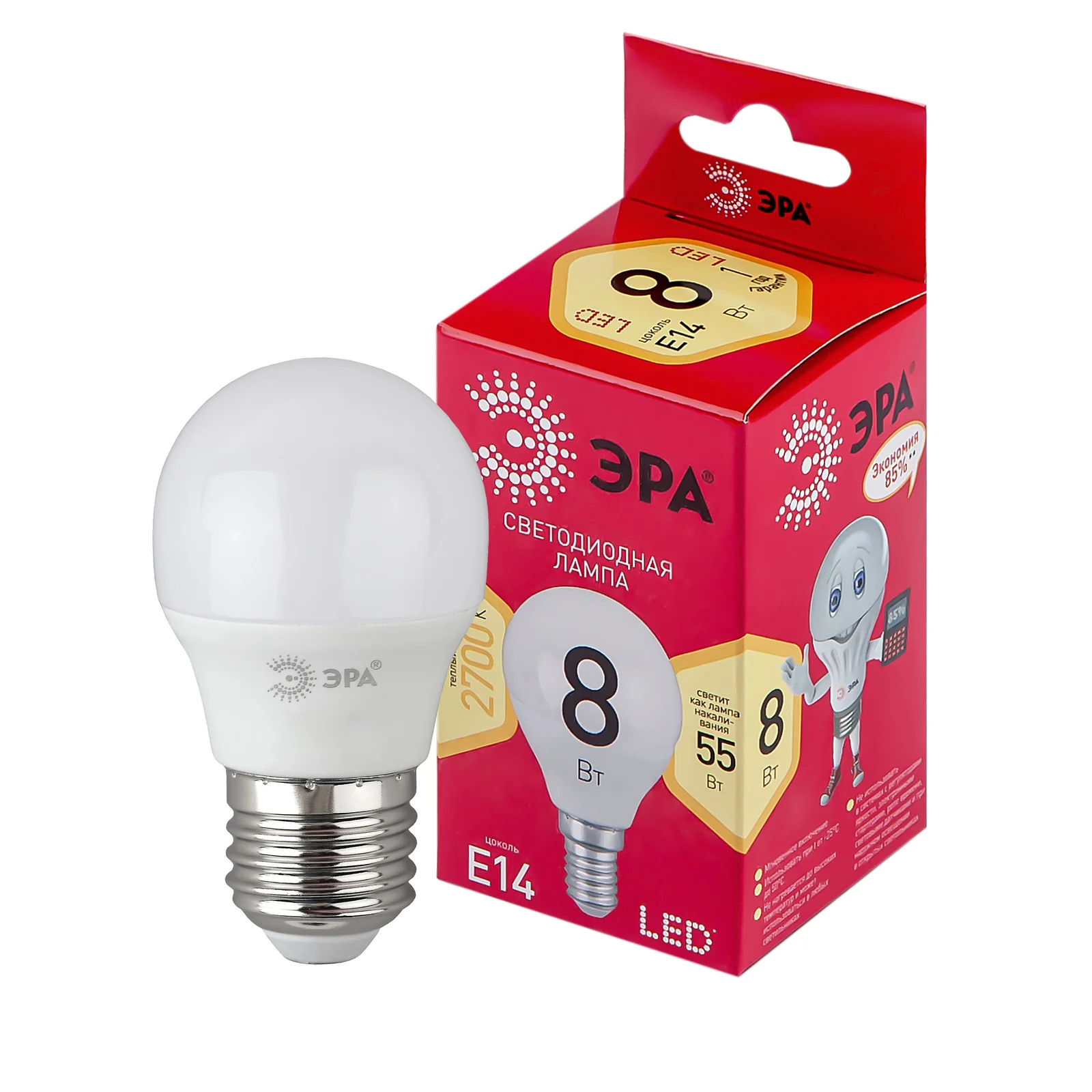 Лампа светодиодная LED 8 Вт 640Лм 2700К шар теплый E14 220-240В LED P45-8W-827-E14 Red Line