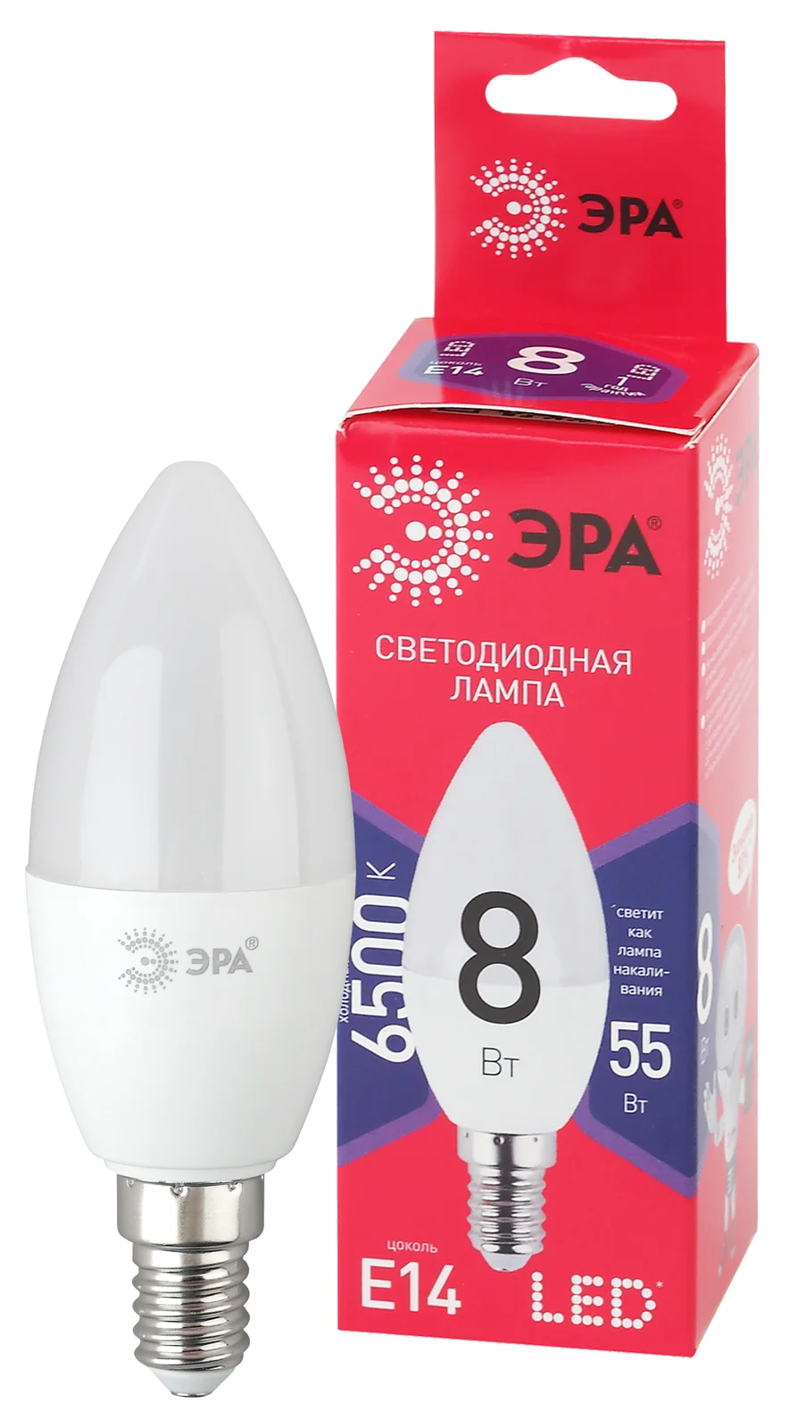 Лампа светодиодная LED 8 Вт 640Лм 6500К свеча холодный E14 220-240В LED B35-8W-865-E14 Red Line