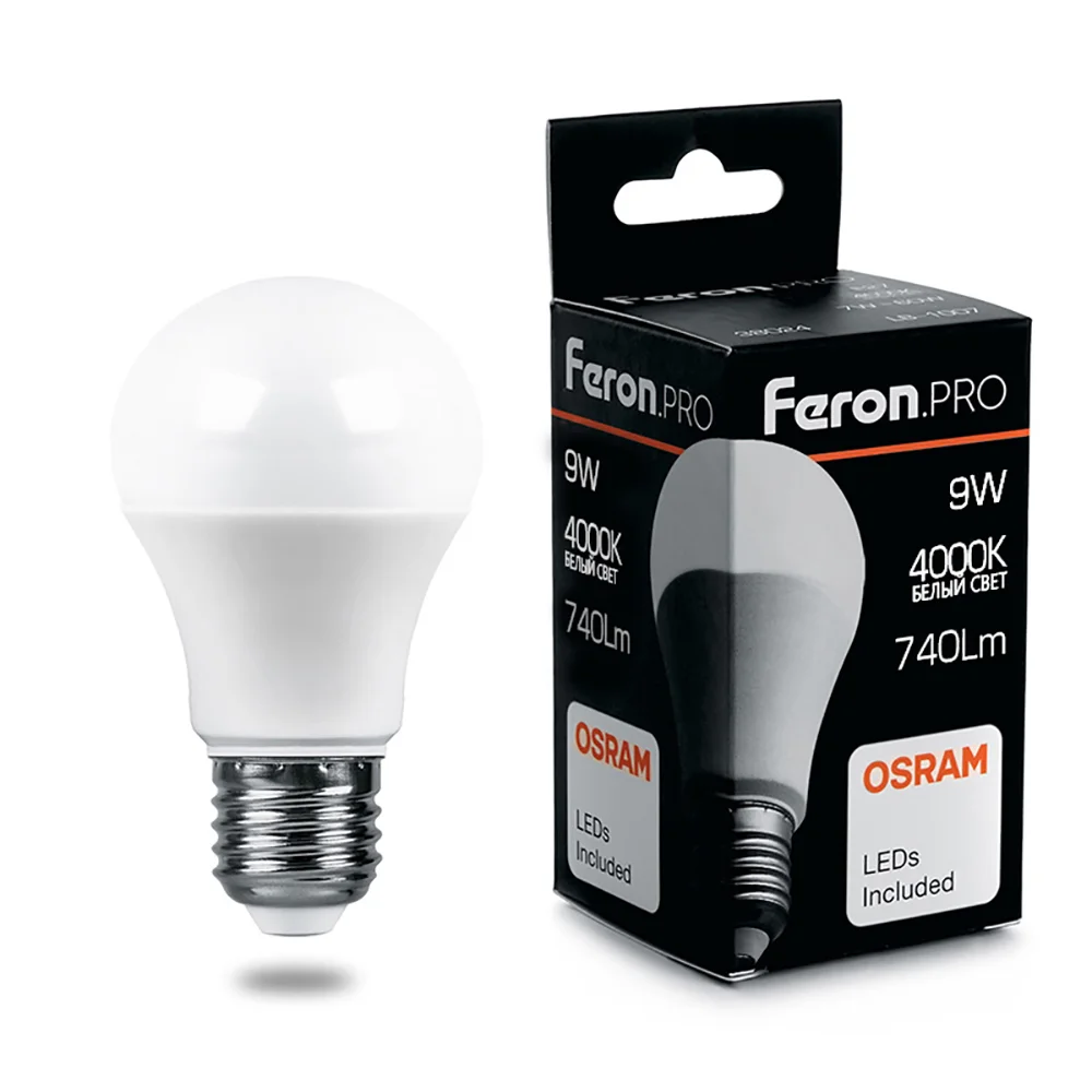 Лампа светодиодная LED 9вт Е27 белый .PRO