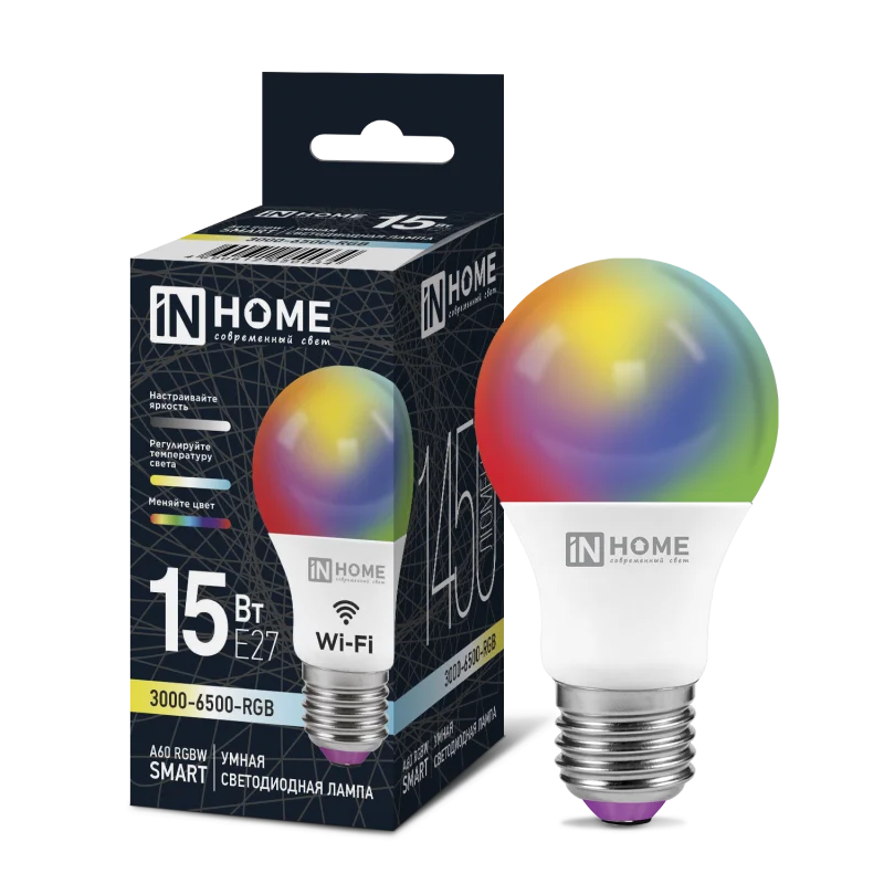Лампа светодиодная LED-A60-RGBW-SMART 15Вт 230В димм. Е27 3000-6500К 1450Лм IN HOME