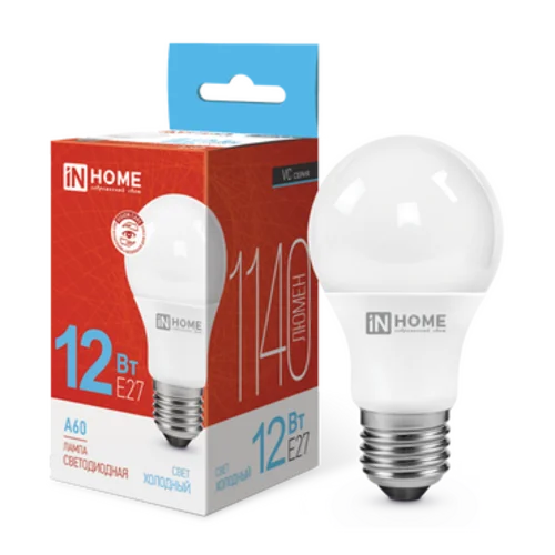 Лампа светодиодная LED-A60-VC 12Вт 230В Е27 6500К 1140Лм IN HOME