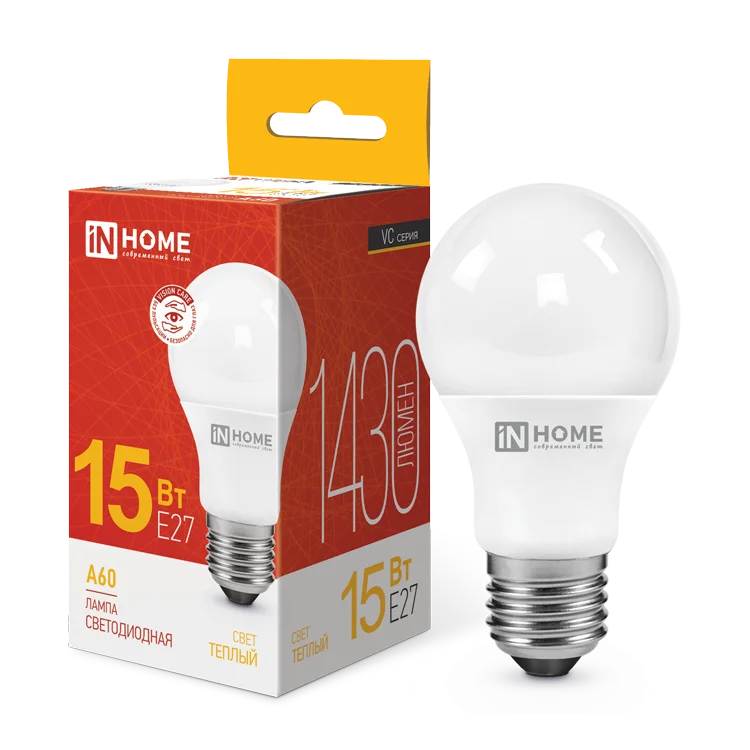 Лампа светодиодная LED-A60-VC 15Вт 230В Е27 3000К 1430Лм IN HOME