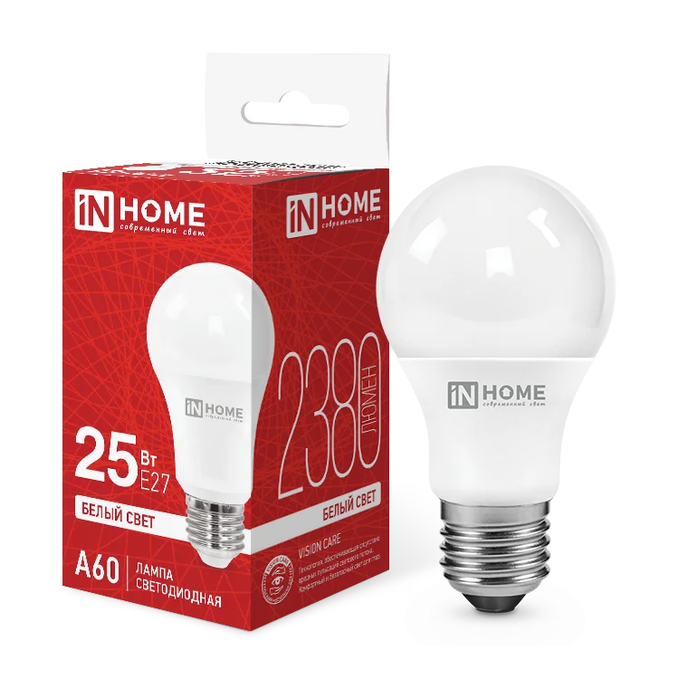 Лампа светодиодная LED-A60-VC 25Вт 230В Е27 4000К 2380Лм IN HOME