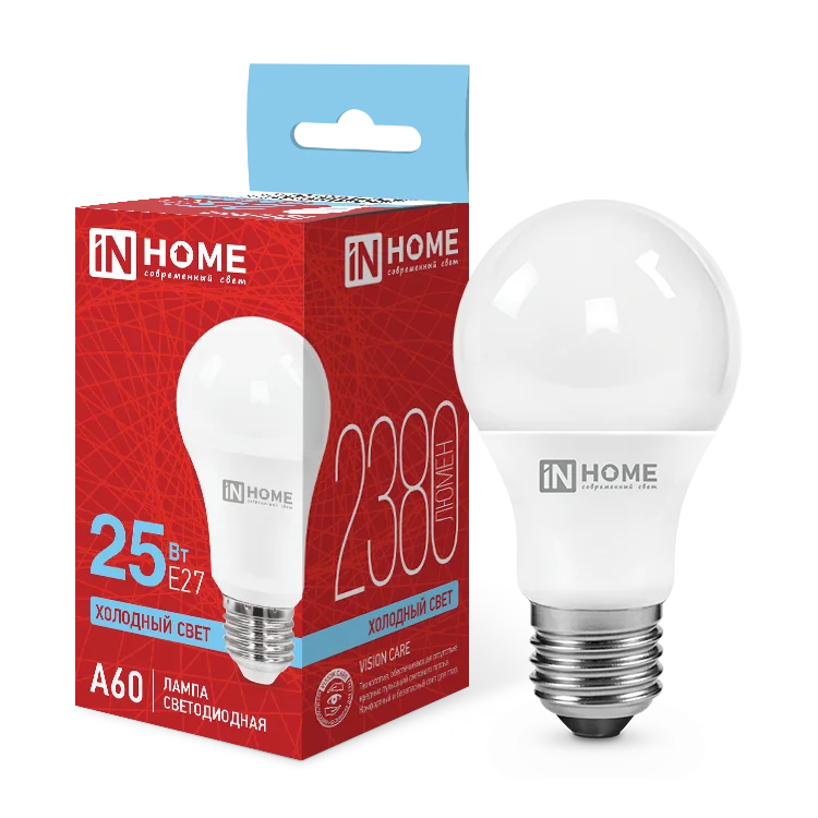Лампа светодиодная LED-A60-VC 25Вт 230В Е27 6500К 2380Лм IN HOME