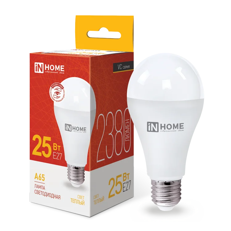 Лампа светодиодная LED-A65-VC 25Вт 230В Е27 3000К 2380Лм IN HOME