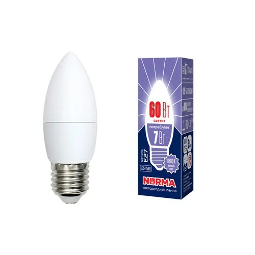 Лампа светодиодная LED-C37-7W/DW/E27/FR/NR форма свеча, матовая, Norma, дневной (6500K)